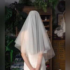 Two Tier Short Wedding Veil with Comb Waist Length